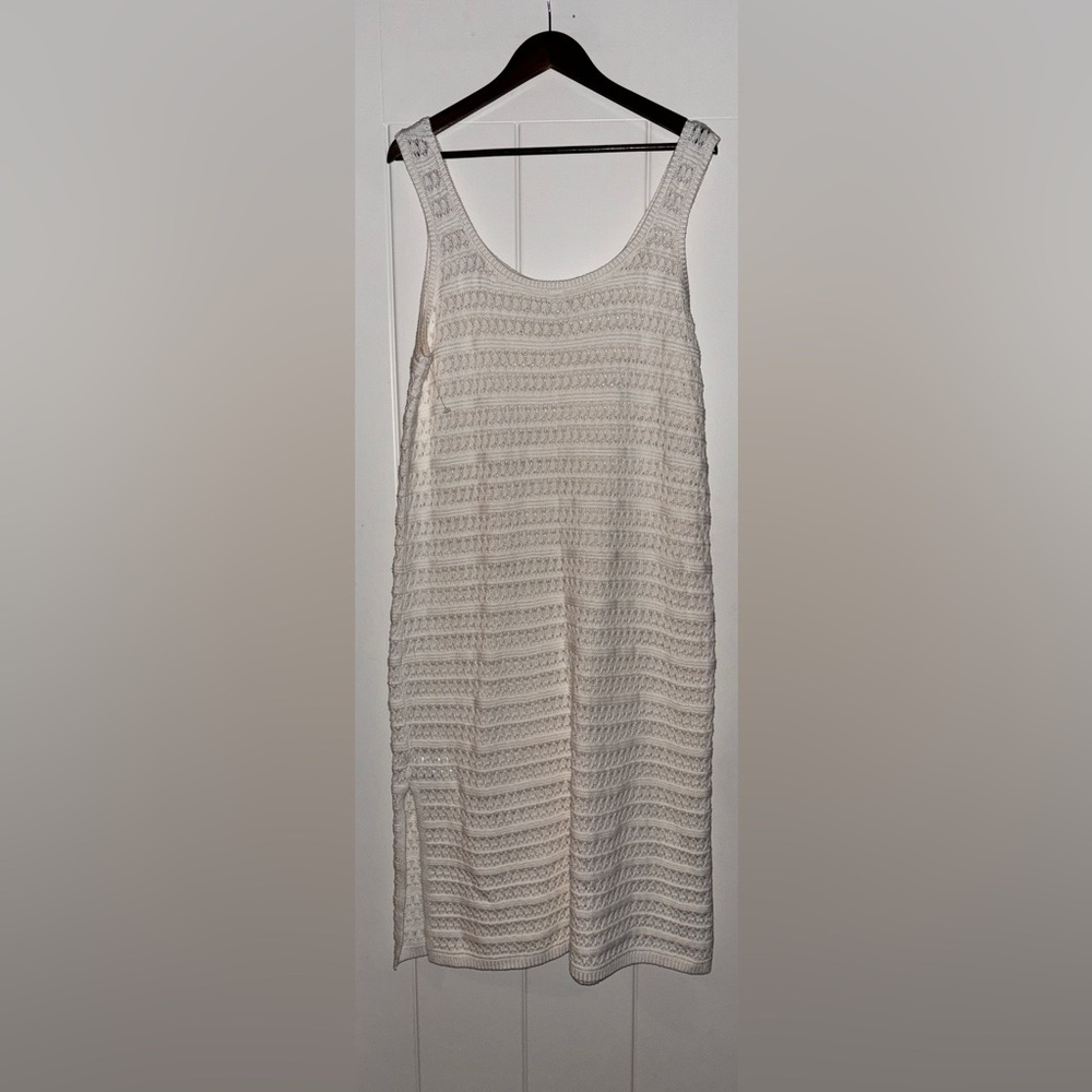 Old Navy Crochet Open Knit White Bodycon Dress Women XL Swim Cover Up Midi